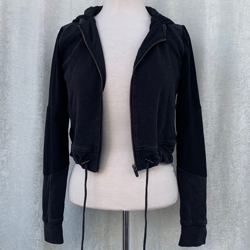 Gymshark Black Cropped Textured Reversible Zip Up Hoodie